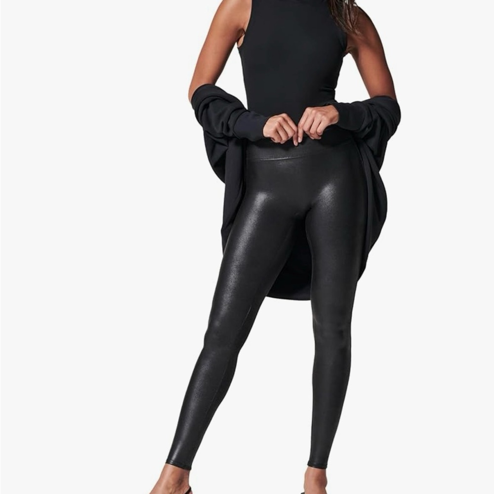 SPANX Black High-Waisted Leather-Look Leggings